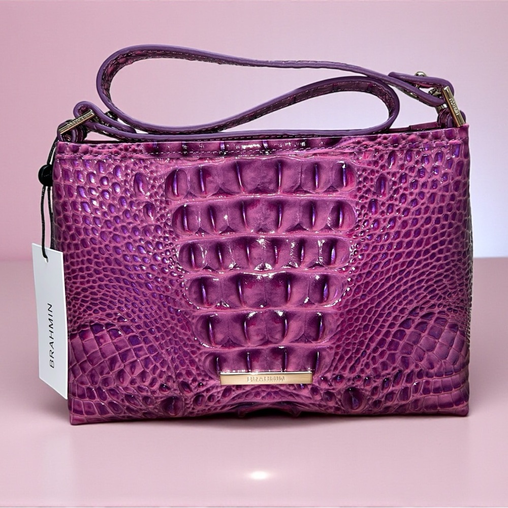 Brahmin Lorelei in Luxurious Purple Dewberry, Croc-Embossed Shoulder Bag